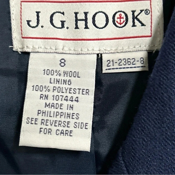 J. G. Hook Women’s Size 8 Vintage Navy Blue Wool‎ Blazer Double Breasted Career - Picture 12 of 13